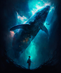 Obraz na płótnie Canvas Blue whale in the ocean.Generative AI technology.