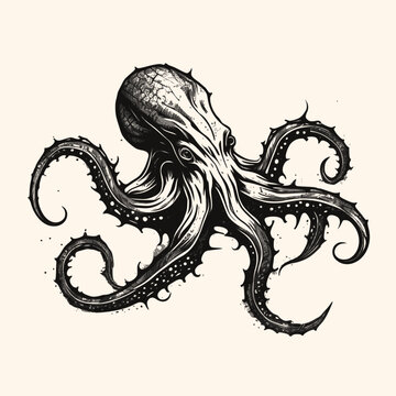 recommend clip art: Black and White Kraken,Cthulhu,Octopus Silhouette Ornament Vector Art for Logo and Icon