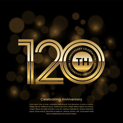 120 years anniversary logo design with gold color and double line style. Logo Vector Template