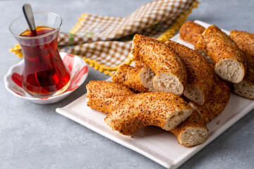 Turkish bagel and Turkish tea. Turkish name; simit and Turk cayi