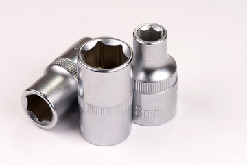 Bits for socket wrench. White background.