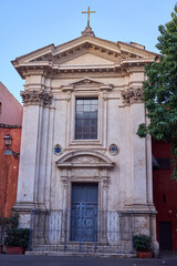 The facade of Chiesa di Sant'Egidio (St. Giles church) in the Trastevere district of Rome, Italy
