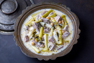 Siveydiz; (Turkey - Antep Style Local Food) is an Antep dish made with fresh garlic and lamb. Turkish name; Siveydiz