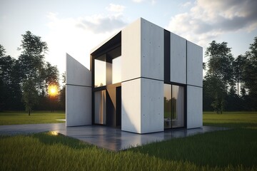 Fototapeta na wymiar Beautiful modern minimalist house, generative ai