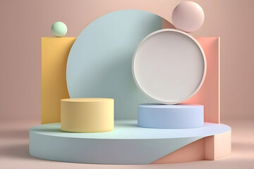 3D podium background with natural light and shadow in pastel color. With Generative AI tehnology.
