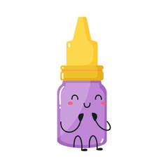 Cute Nasal Drops Bottle Sitting with Smiling Face Vector Illustration