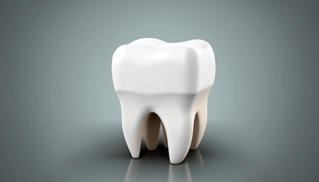 Close up white tooth with neutral background and copy space for text. Concept of dentist and dentistry profession. Tooth preservation. Teeth company.