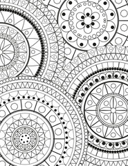 Floral pattern in a circle. Mandala.                                              Antistress coloring book for children and adults. 
