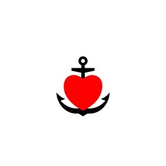 Love anchor logo icon template design, symbol isolated on white background