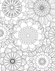  Coloring pages for children and adults.Blooming garden illustration hand drawing.   