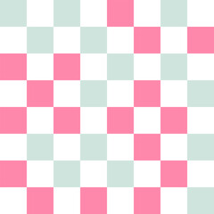 White, pink, and green pastel checkerboard pattern background.