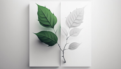 Minimalist White Wallpaper with Symmetrical Green Leaves
