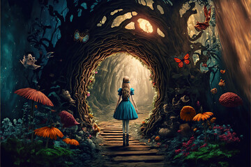 Alice in the magical forest - obrazy, fototapety, plakaty