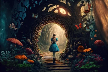 Fotobehang Alice in the magical forest © ArtDingo