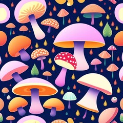 Seamless pattern with mushrooms. Bright colors, abstract