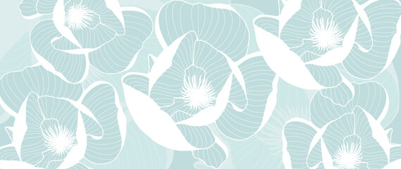 Vector floral background in pastel shades with blue crocuses for decor, covers, wallpapers and postcards
