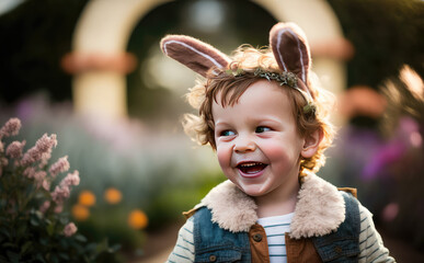 Happy boy celebrating Easter created with Generative AI technology