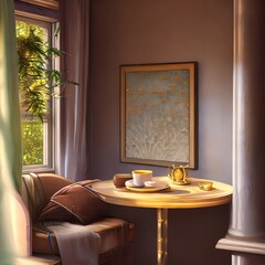 A cozy nook with a small table and two chairs, perfect for breakfast in bed2, Generative AI - obrazy, fototapety, plakaty