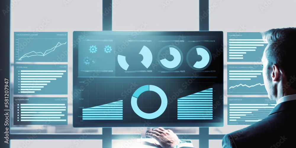 Aufkleber analyzing data using key performance indicators (kpi) on a company dashboard - generative ai