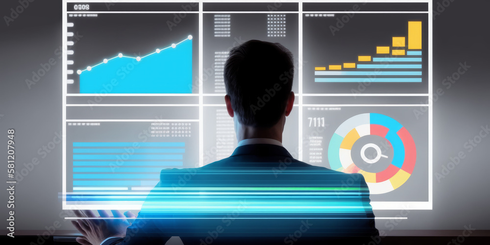 Poster analyzing data using key performance indicators (kpi) on a company dashboard - generative ai