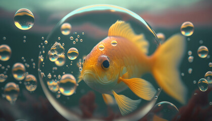 Cute fish with water bubbles, the beauty of aquatic animals, Generative AI