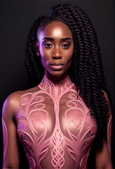 young colored woman portrait painting, realism generative ai 