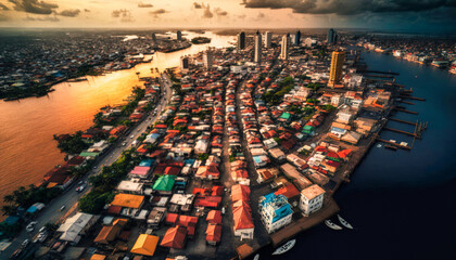 Imaginary Aerial view of Lagos - generative ai - obrazy, fototapety, plakaty