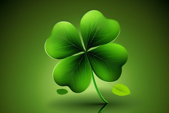 Four-leaf green clover for good luck on St. Patrick's Day, bright green background Generative AI