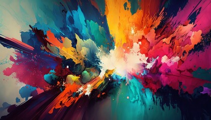 Obraz na płótnie Canvas Bright artistic splashes. Abstract painting color texture. Modern futuristic pattern. Multicolor dynamic background. Fractal artwork Generative AI