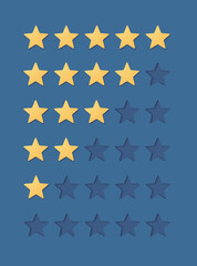 Five stars rating - navy background - paper cutout vector