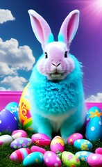 easter bunny and easter eggs vaporwave style. Ai generated