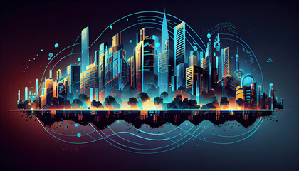 Obraz premium Smart city Digital technology, internet network connection, digital marketing IoT internet of things. Computer, surfing internet futuristic innovative technology clear background - Generative AI 