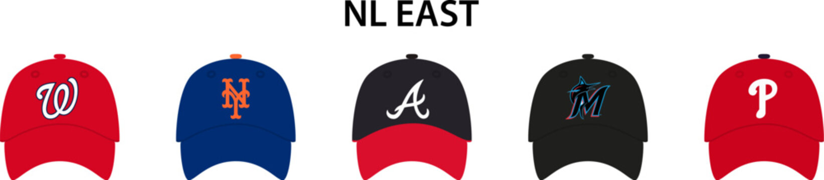 Major League Baseball MLB 2023. National League NL. NL East. New York Mets, Philadelphia Phillies, Atlanta Braves, Miami Marlins, Washington Nationals. Kyiv, Ukraine - Mar 14, 2023