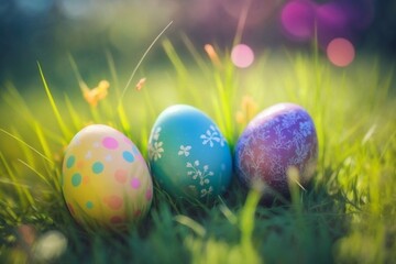 Obraz na płótnie Canvas Painted Easter eggs in grass