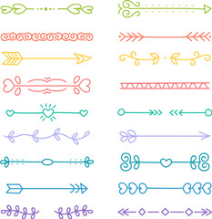 Obraz premium Set of decorative arrows, doodle text dividers, ornaments.
