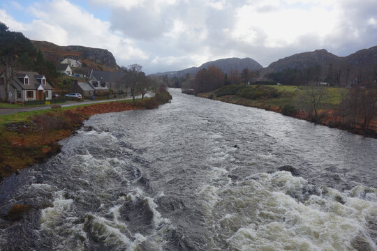 View of beautiful River Ewe in Poolewe. High quality image viewed from the river mouth in the 'North Coast 500' village. 