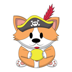 Cute Corgi Pirate with compas in color