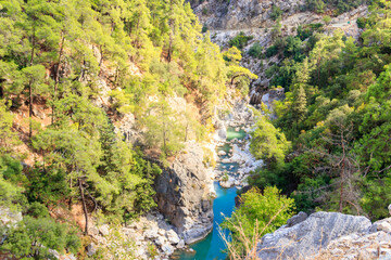 View of a mountain river in Goynuk canyon in Antalya province, Turkey. View from above
