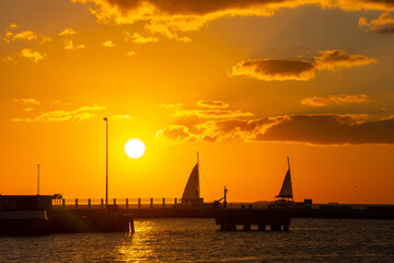 Beautiful sunset in the port of Key West in the far south of Florida