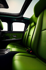 Green leather interior of the car. Generative AI.