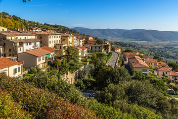 Fototapeta na wymiar Cortona, Italy. Scenic view of the old city in the mountains