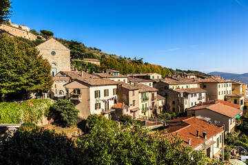 Cortona, Italy. Scenic view of a medieval city with a church