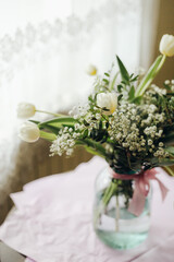 huge tulips bouquet on the table