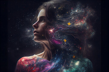 Woman and universe. Generate Ai