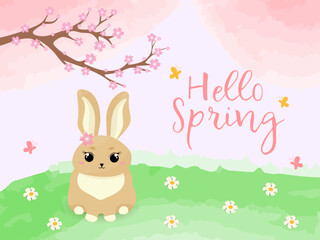 Cute Bunny. Hello spring. Vector illustration