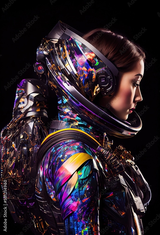 Wall mural portrt of an astronaut in a spacesuit. high-tech astronaut from the future. generative ai art.