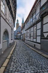 an historical lane in the old town Goslar Germany in monning dawn