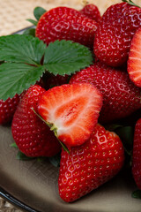 New harvest, board with fresh ripe red sweet Spanish strawberry