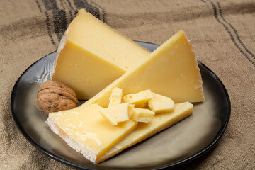 Swiss cheese collection, gruyere cheese made from unpasteurized cow's milk