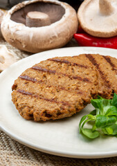 Tasty vegetarian burgers made from healthy quinoa, basil, portobello champignon and shiitake mushrooms